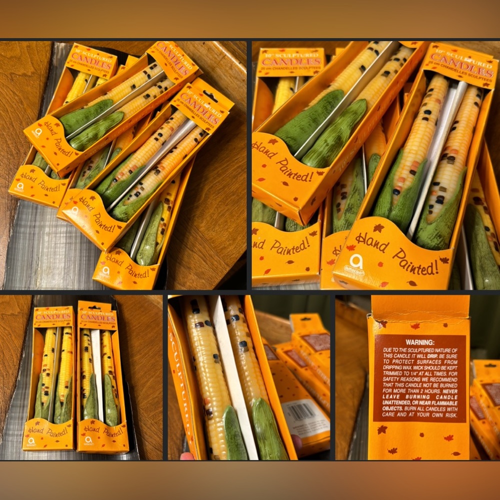 Vintage NOS Amscan Corn Hand Sculpted Painted Tapered Candles Fall Thanksgiving - Picture 1 of 11